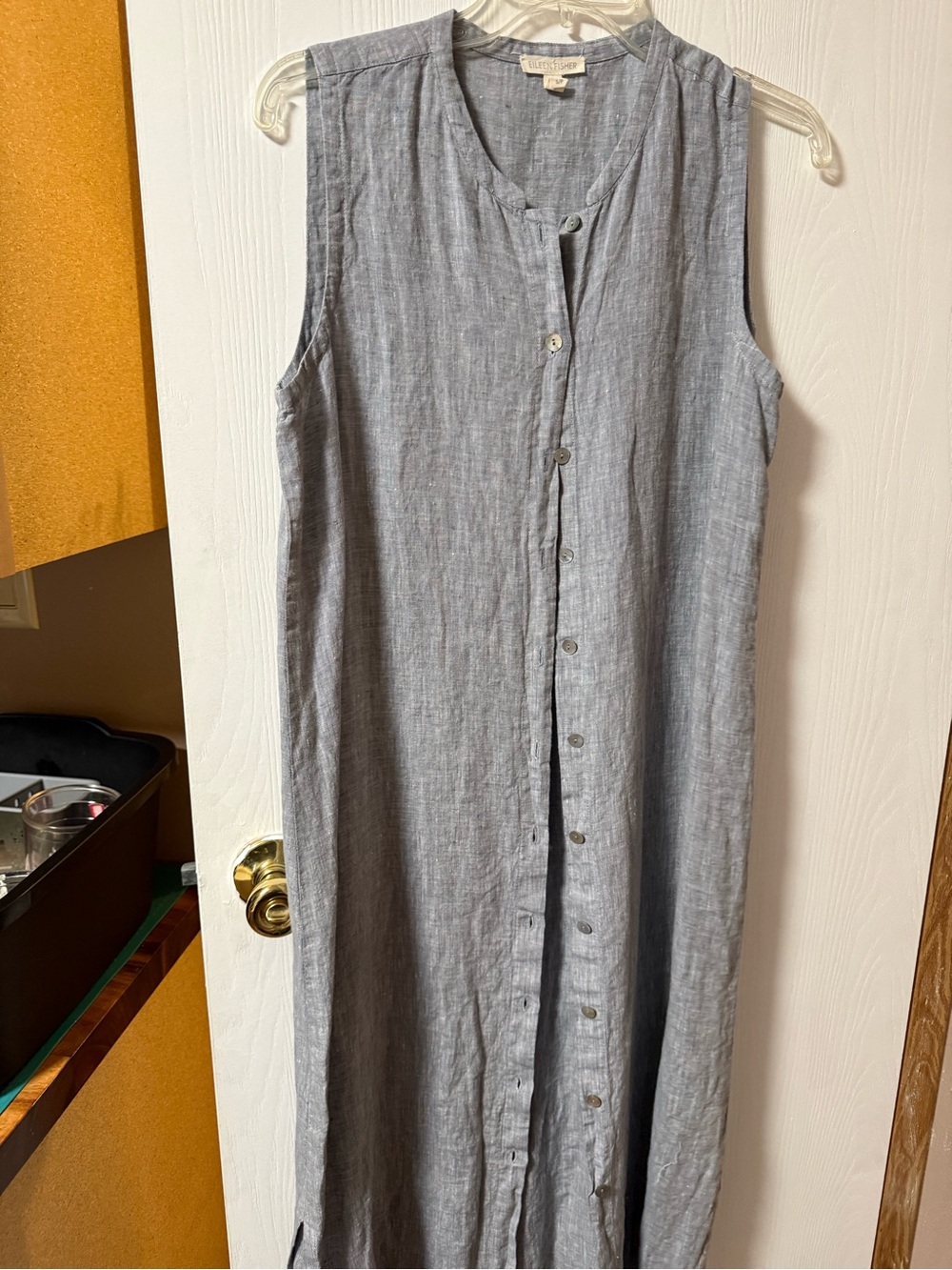 Eileen Fisher Sleeveless Button-Front Maxi Dress in Light Gray